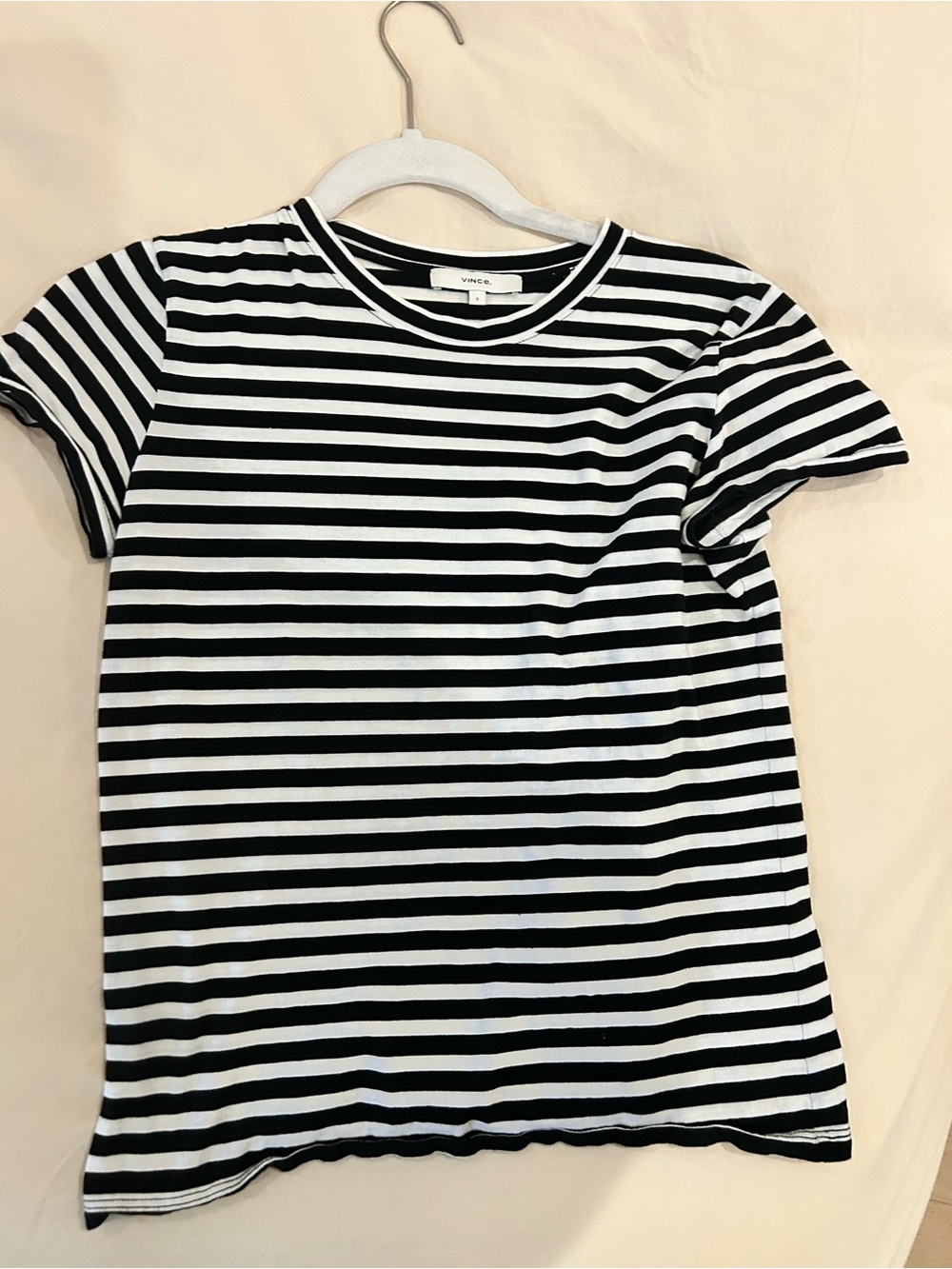Vince Black and White Striped Crewneck Top